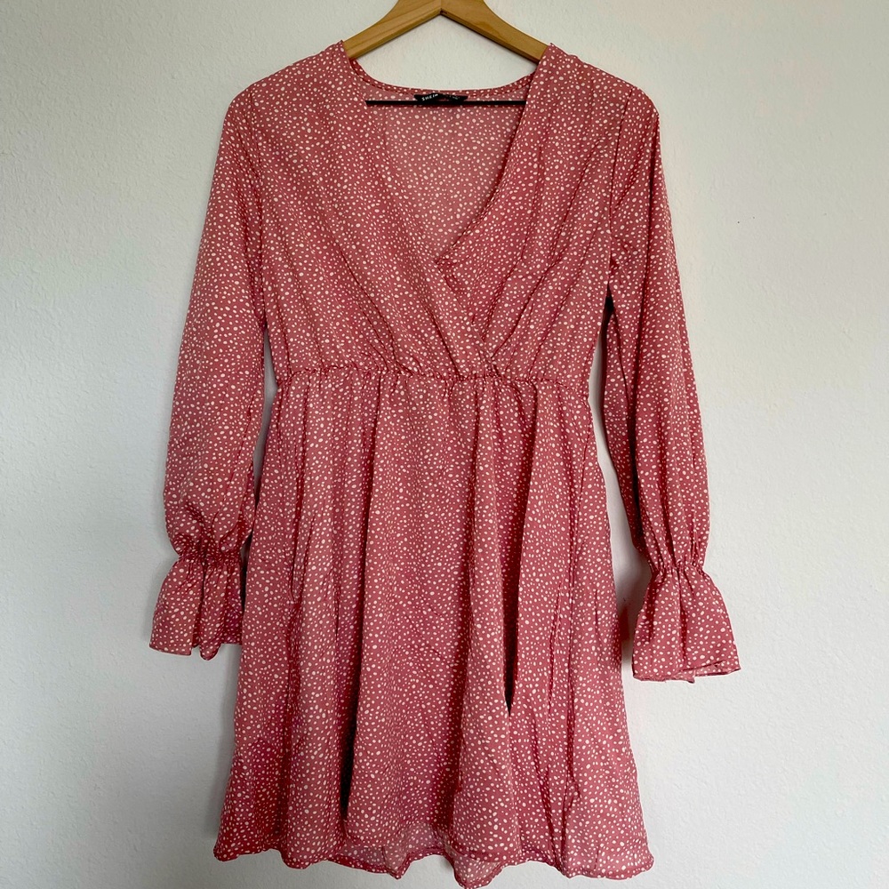 Surplice Plunging Flounce Sleeve Swing Dress